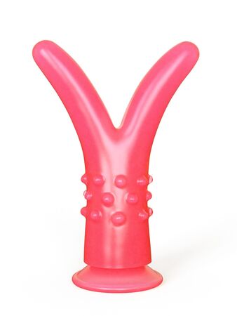 Розовый стимулятор с раздвоенным кончиком - 16 см.